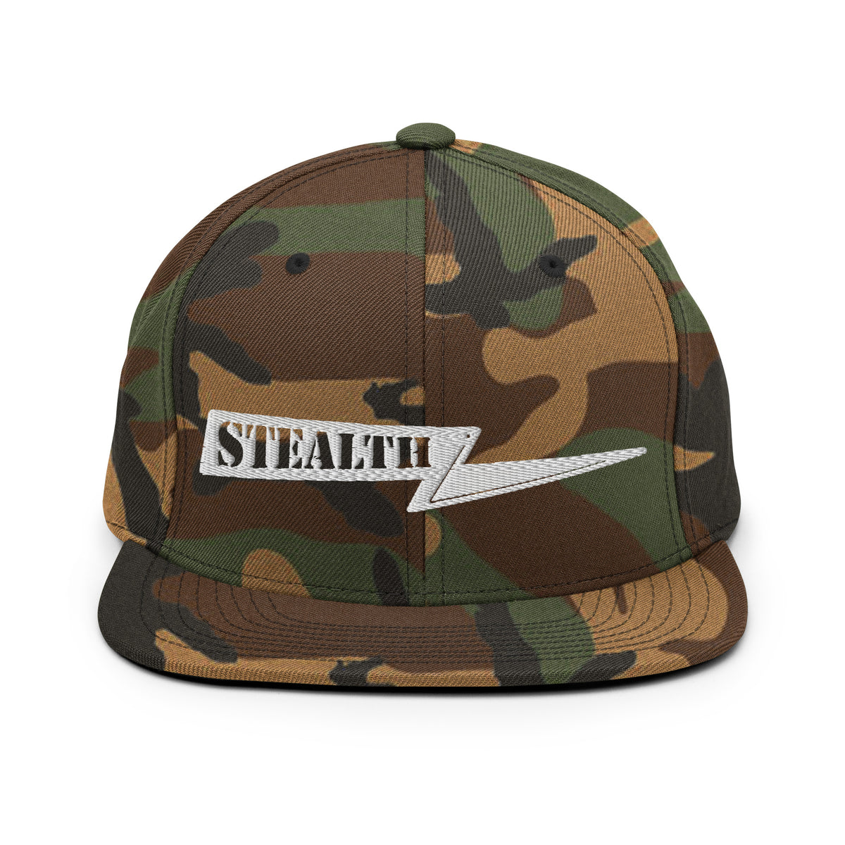 Stealth Pipes camo snapback hat with flat brim and embroidered Stealth logo patch, photo 1 of 1