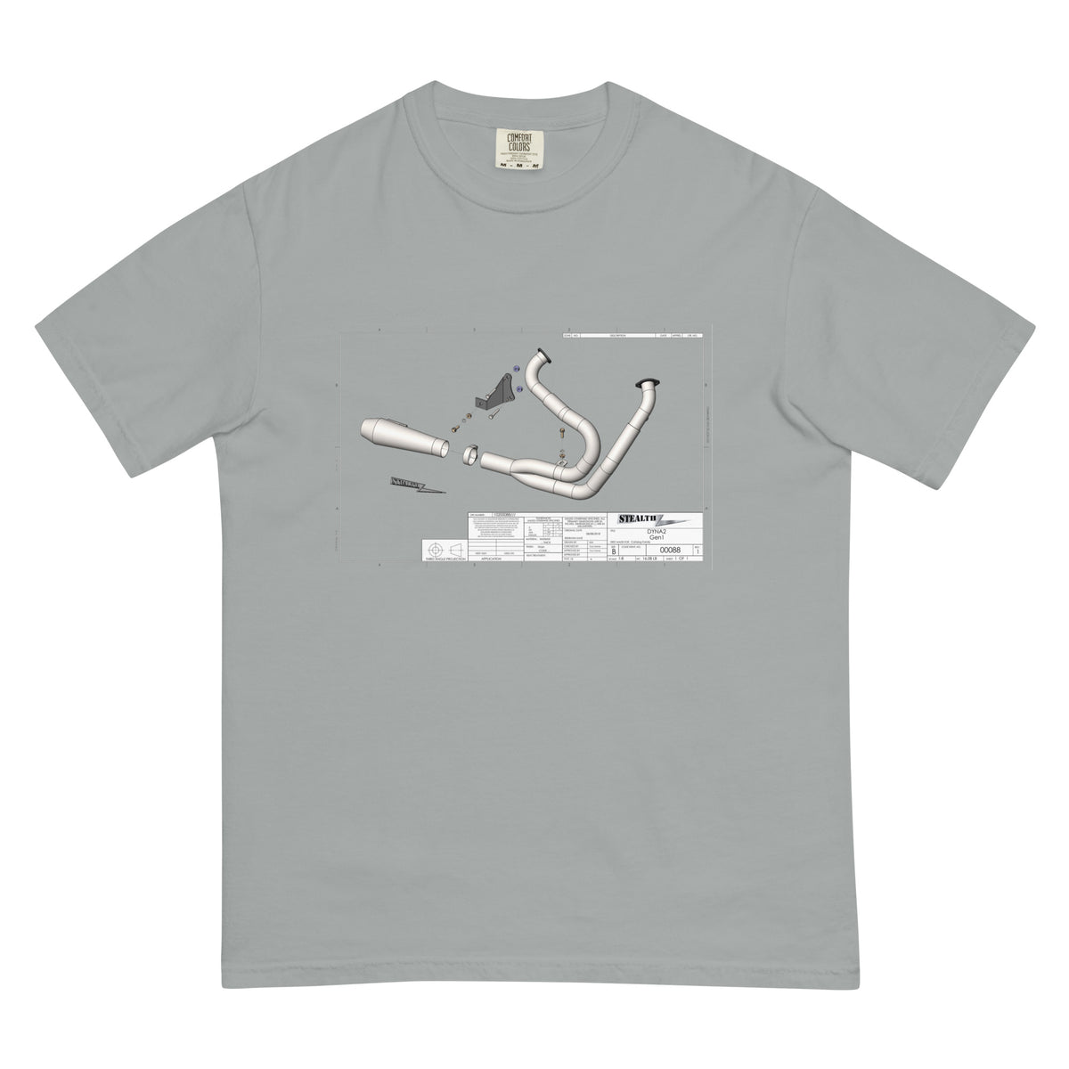 Stealth Pipes Get Assembled T-shirt in grey – relaxed fit cotton graphic tee, photo 3 of 3