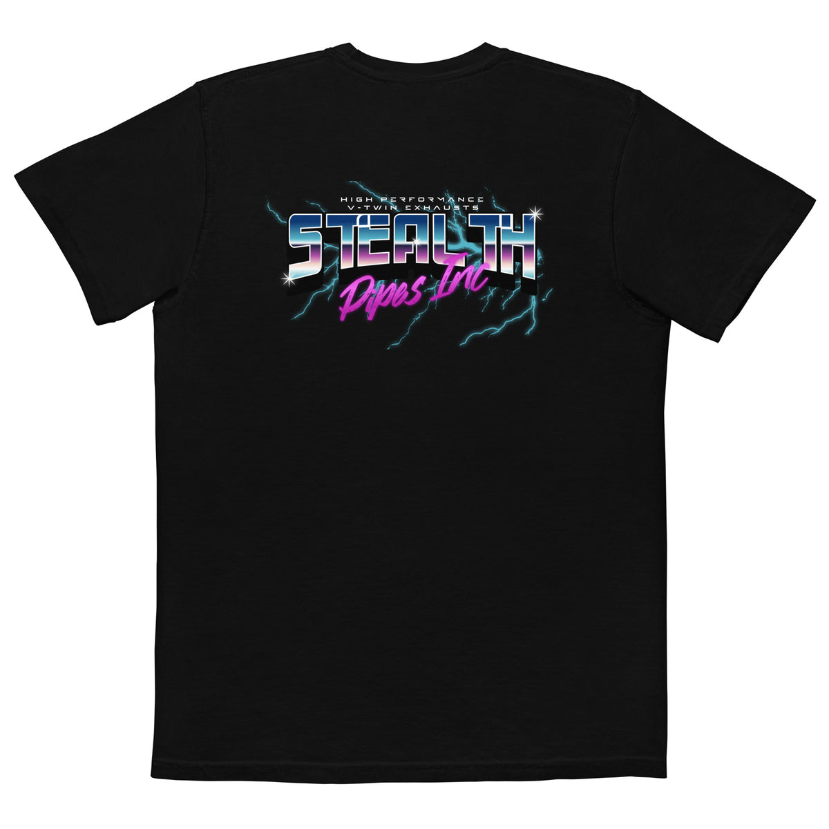 Stealth Pipes 80’s Electricity T-shirt – close-up of neon electric grid logo, photo 2 of 6