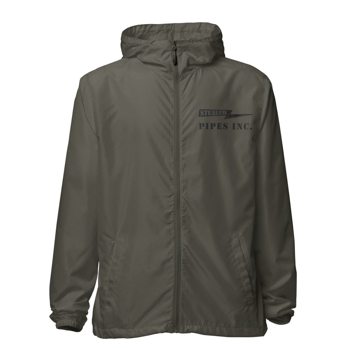 A high-visibility olive windbreaker with 'STEALTH RIDER' text on the back, featuring a hood, zippered front, and welt pockets., photo 13 of 24