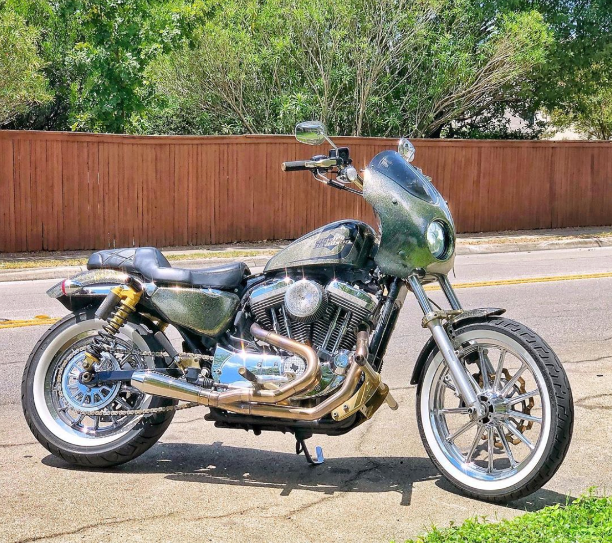Harley Sportster motorcycle with Stealth Pipes exhaust system installed – American-made performance muffler, photo 4 of 12