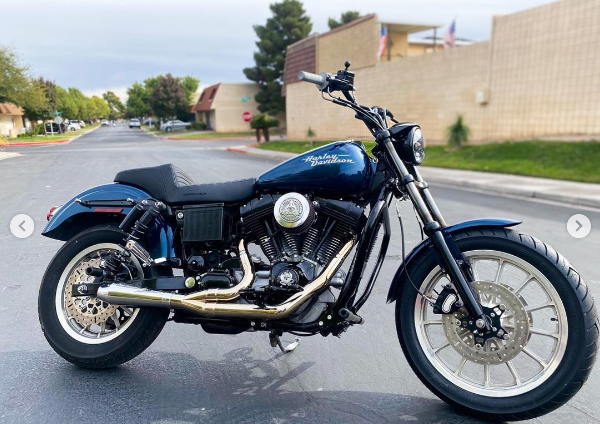Stealth Pipes exhaust system fitted to Harley Dyna – 1996–2005 stainless headers and muffler, side view, photo 8 of 17