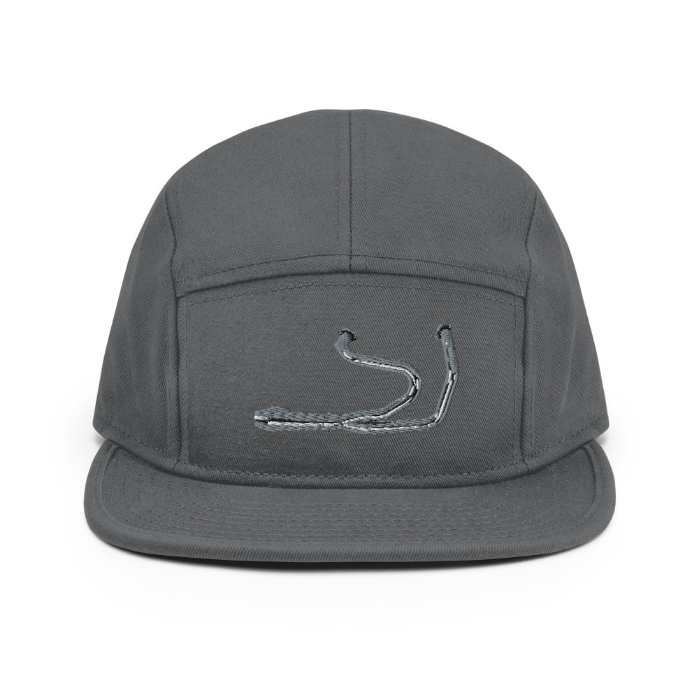 Grey 5 panel camper hat featuring Stealth Pipes embroidered logo on front, photo 7 of 12