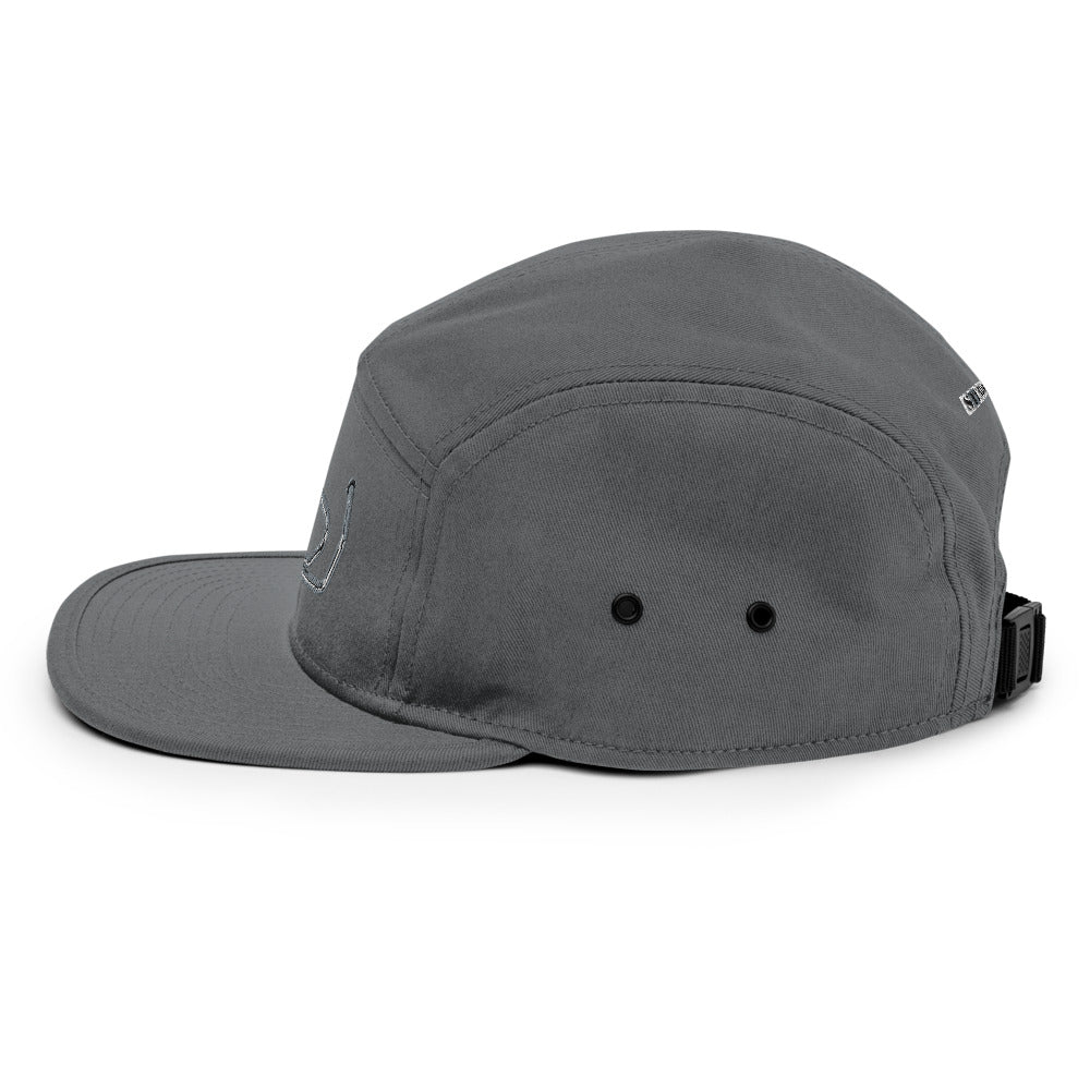 Side profile of grey Stealth Pipes camper cap with flat bill and ventilation eyelets, photo 10 of 12